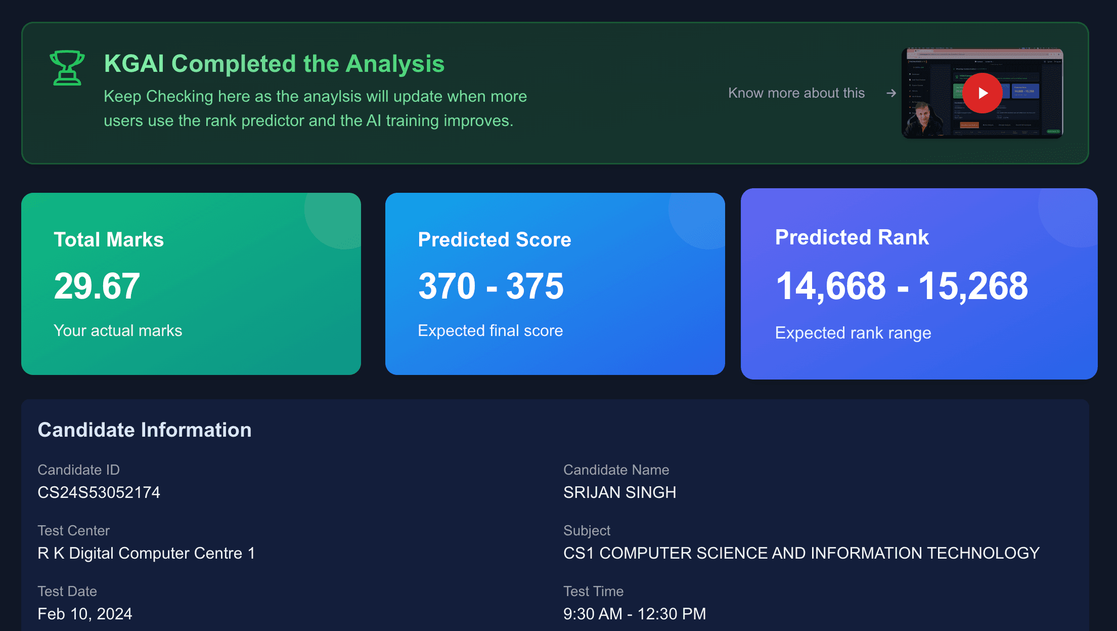 GATE Rank Predictor Dashboard Preview