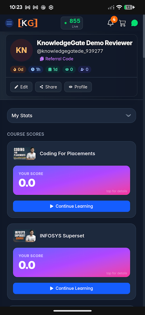 KGAI Android app courses and learning progress