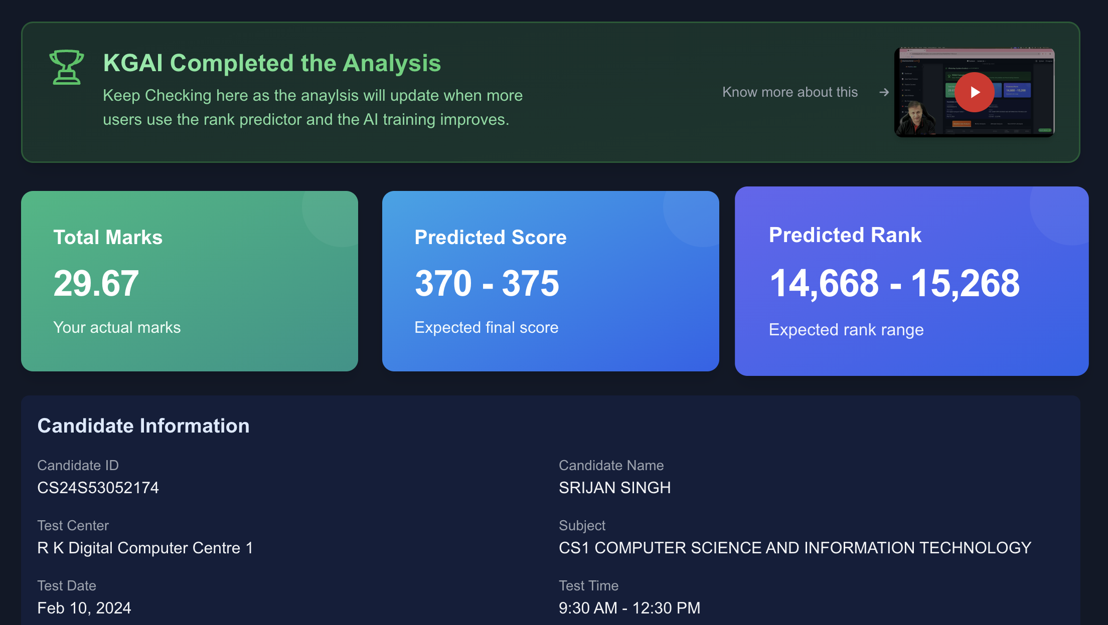 GATE Rank Predictor Dashboard Preview