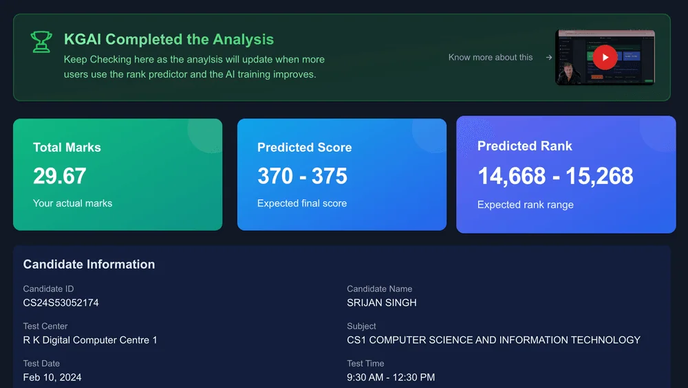 GATE Rank Predictor Dashboard Preview